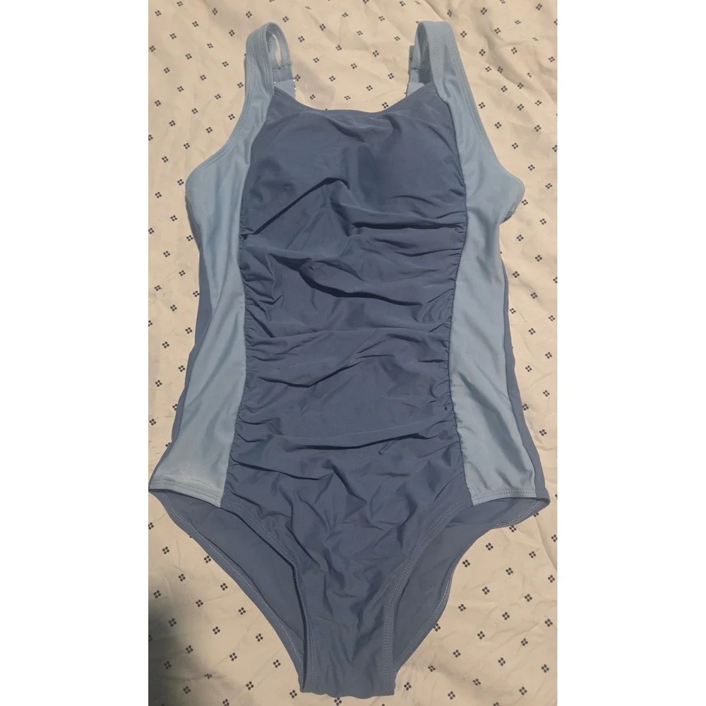 Blue Colorblock Ruched One Piece Swimsuit Girls 13-14Y Adjustable‎ Straps RNFS